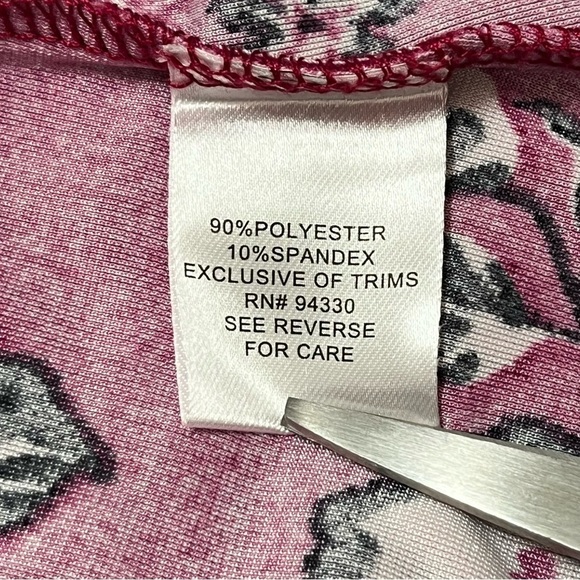 Velvet Burgundy Skater Dress with Black and White Roses Size Large - Picture 6 of 8